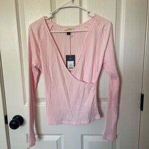 Universal Thread Pink Ribbed Wrap Blouse